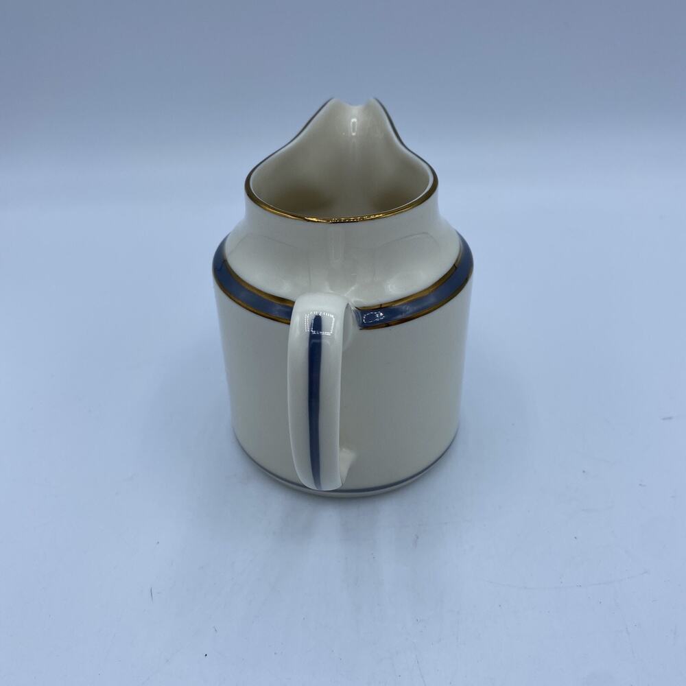 PICKARD China Creamer Milk Can Blue Striped & Gold Trim, Hand Decorated USA